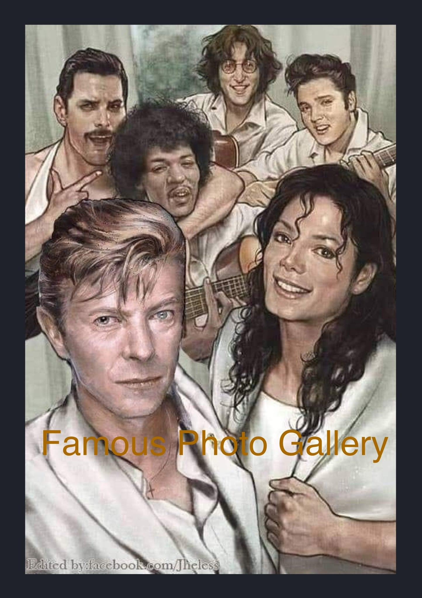 In Memoriam David Bowie, Michael Jackson, Freddie Mercury, Jimi Hendrix, John Lennon, Elvis 16x20 Picture/Frame